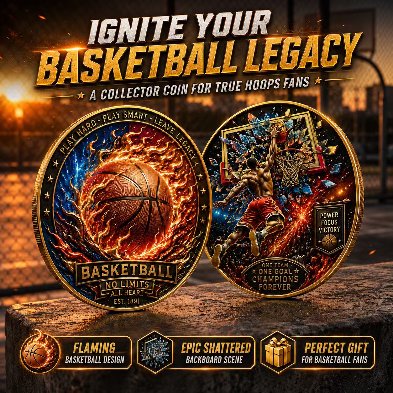 🏀 Basketball Legacy Collector Coin – Fireball & Slam Dunk Edition🏀