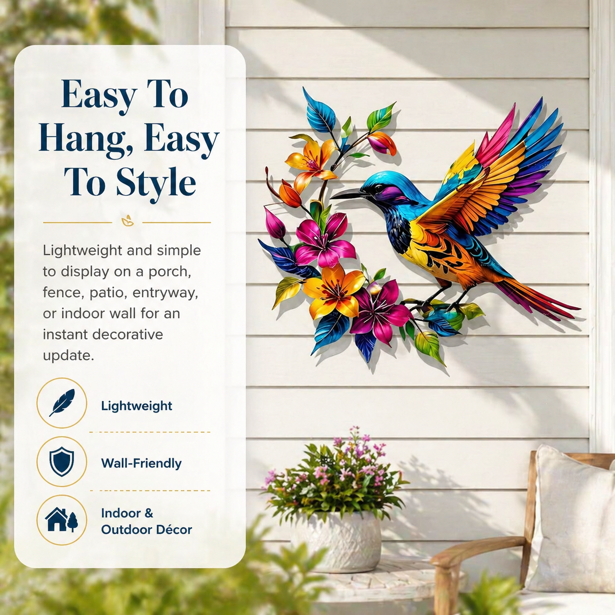 Hummingbird Bloom Metal Wall Art